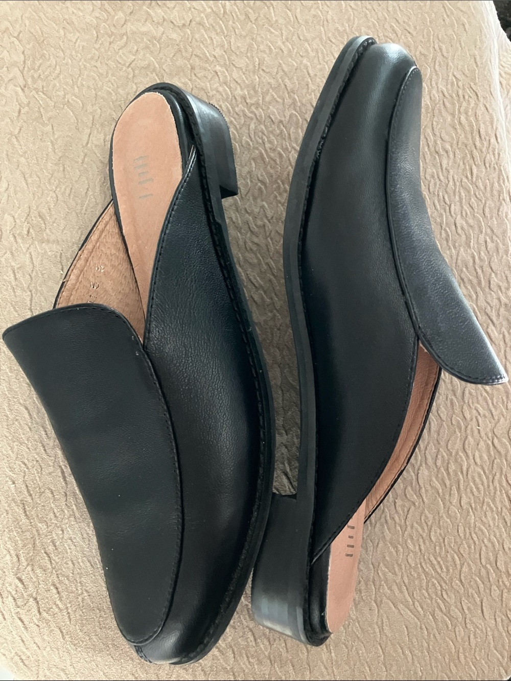J. Jill Black Leather Mule Loafers Slides Minimalist Slip On Flats Size 6.5